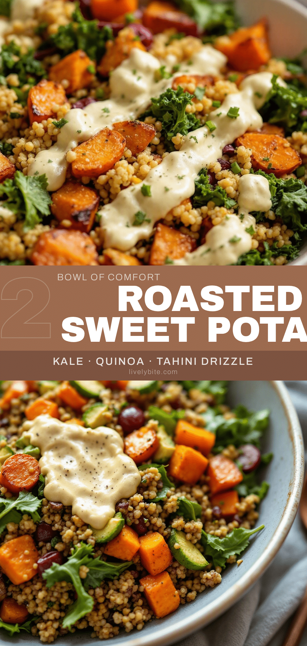 cozy quinoa kale salad with roasted sweet potatoes recipe