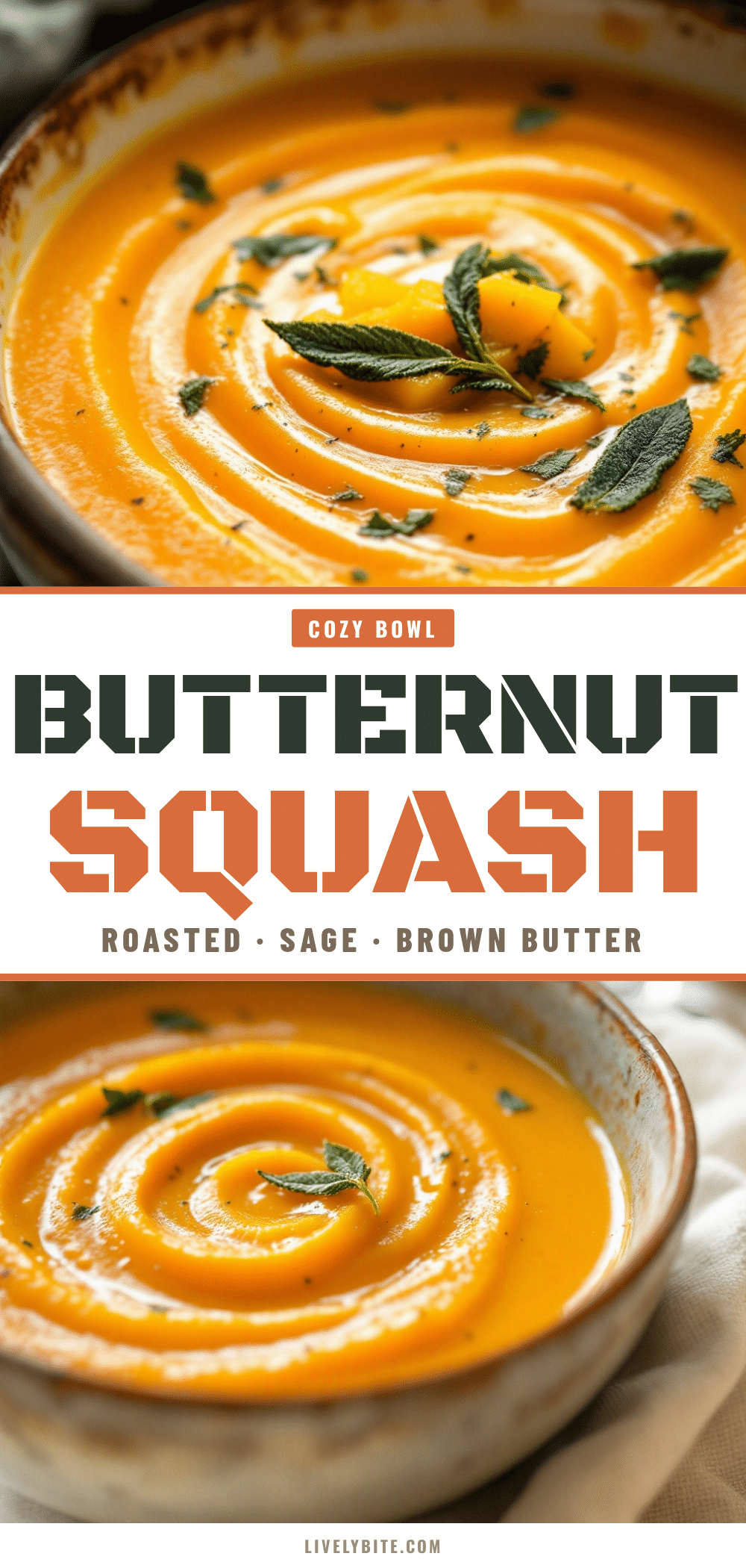 cozy roasted butternut squash soup with sage brown butter recipe