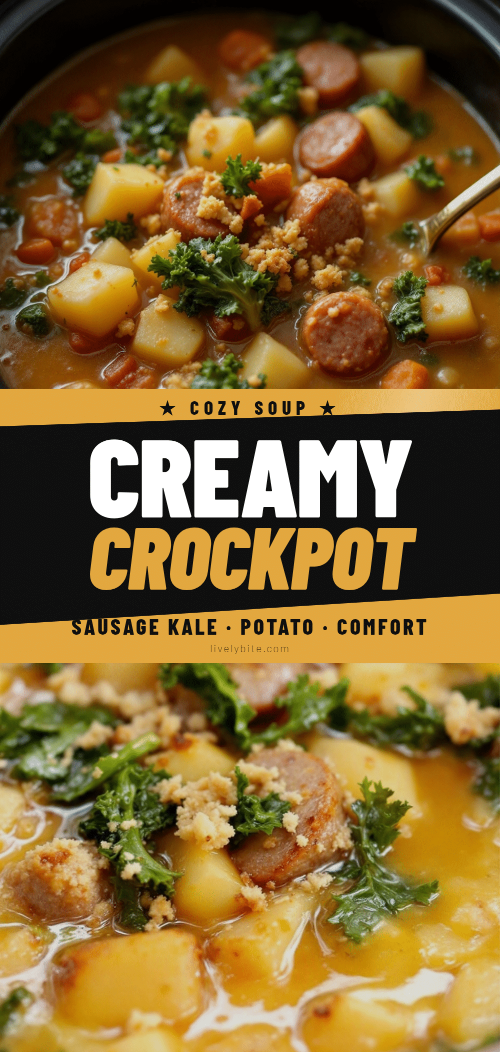 creamy crockpot sausage potato soup with kale recipe