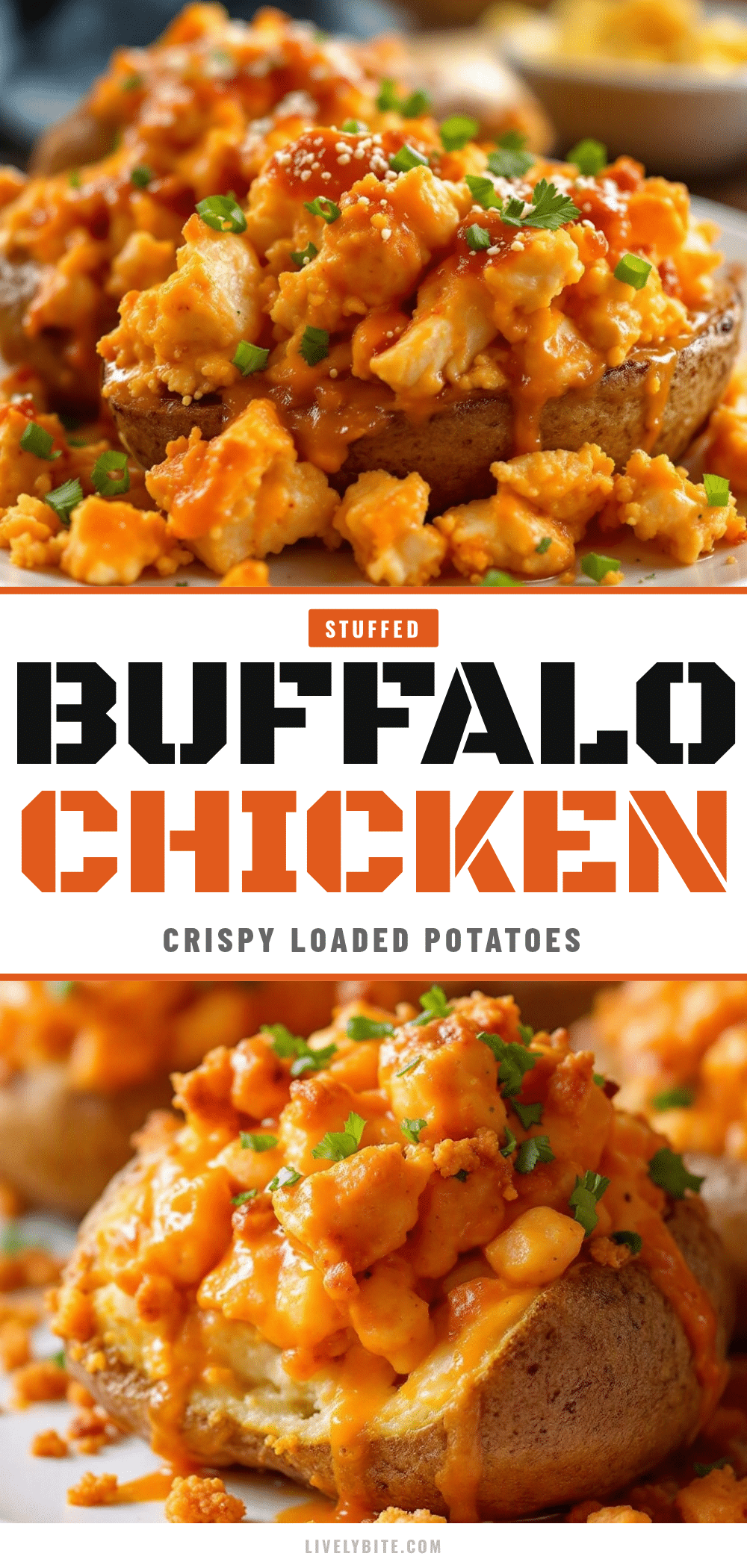 Crispy Buffalo Chicken Stuffed Baked Potatoes recipe