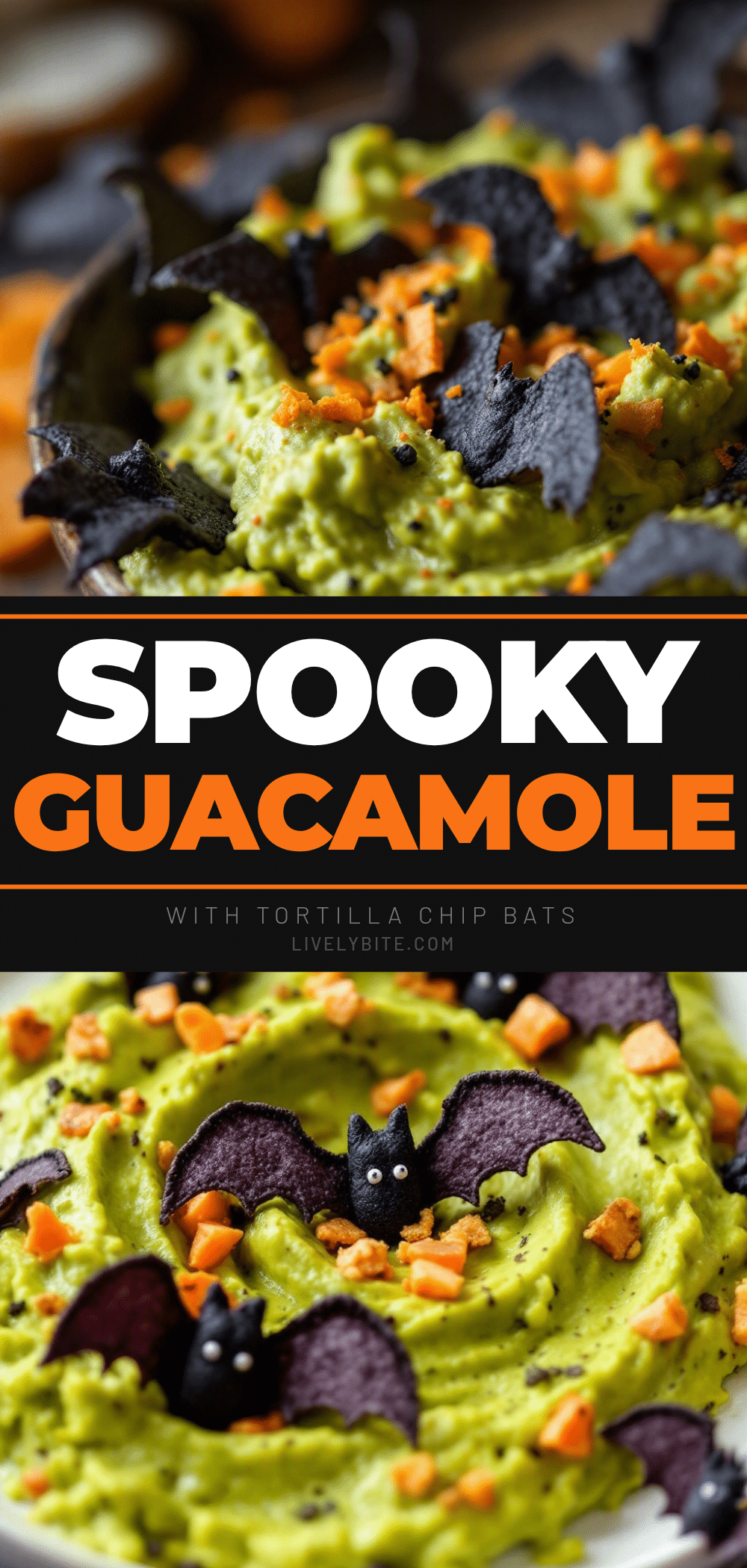 Easy Spooky Guacamole with Tortilla Chip Bats recipe