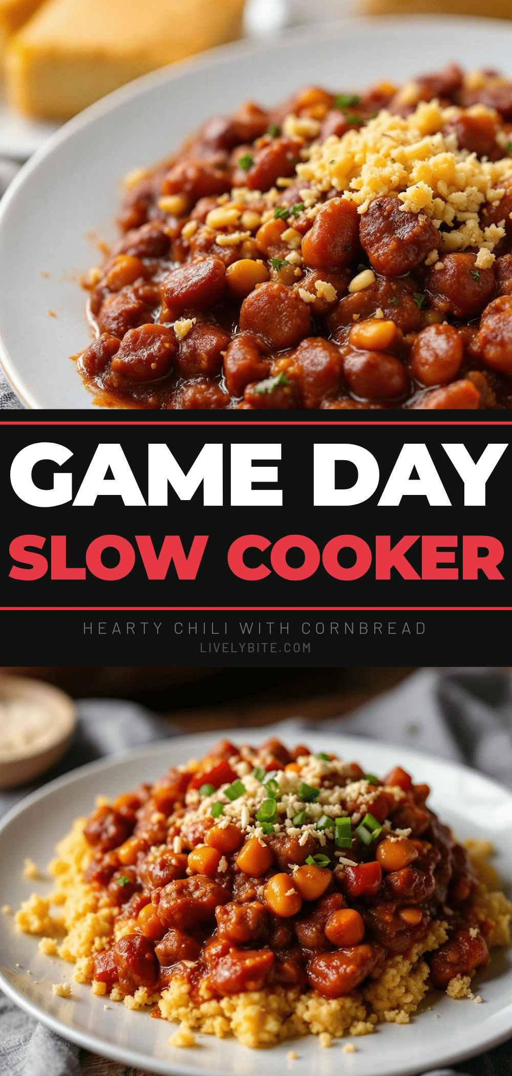 game day slow cooker chili with cornbread recipe
