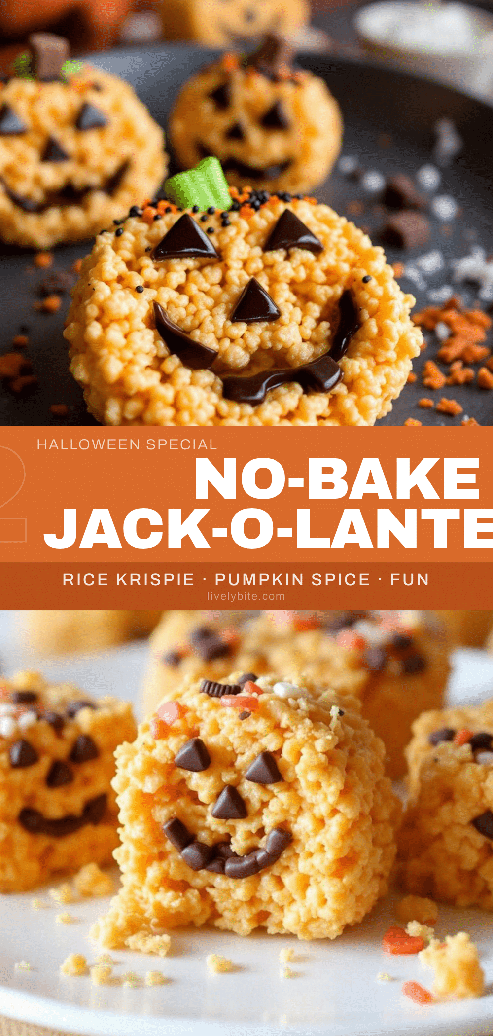 Halloween Rice Krispie Jack-O-Lanterns recipe