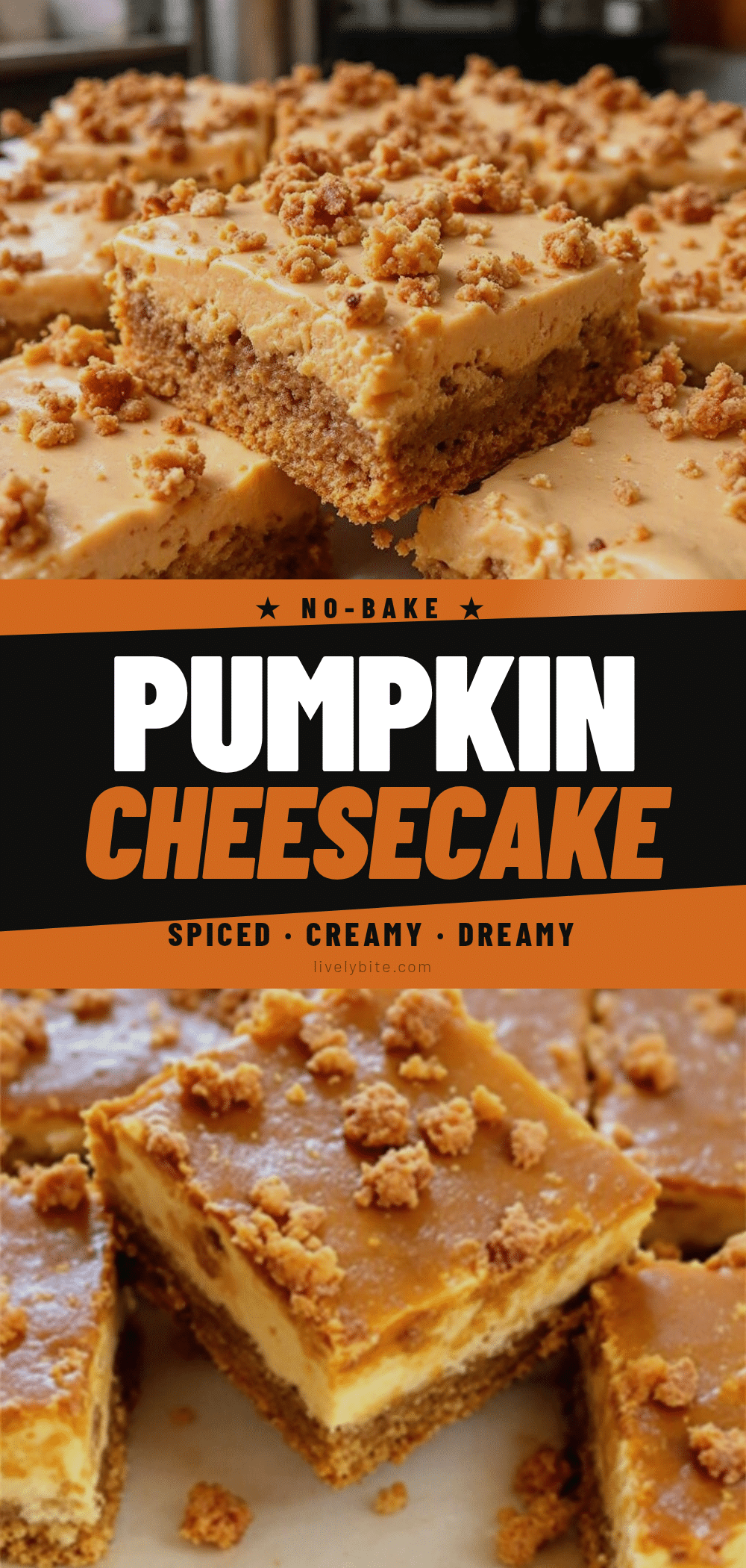 no-bake pumpkin pie cheesecake bars recipe