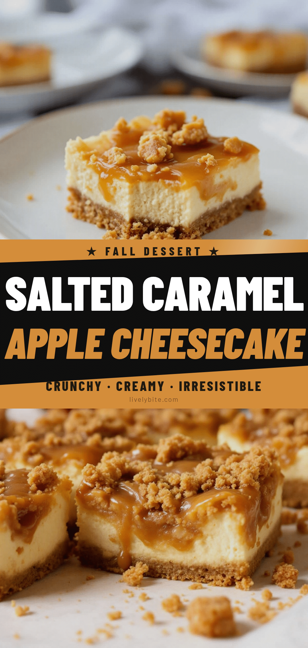 Salted Caramel Apple Cheesecake Bars recipe
