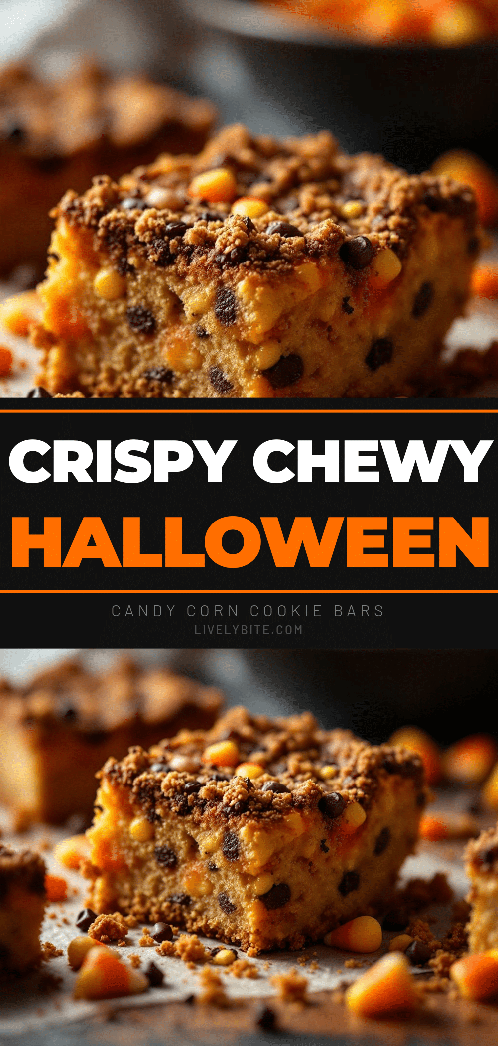 Crispy Chewy Halloween Candy Corn Cookie Bars recipe