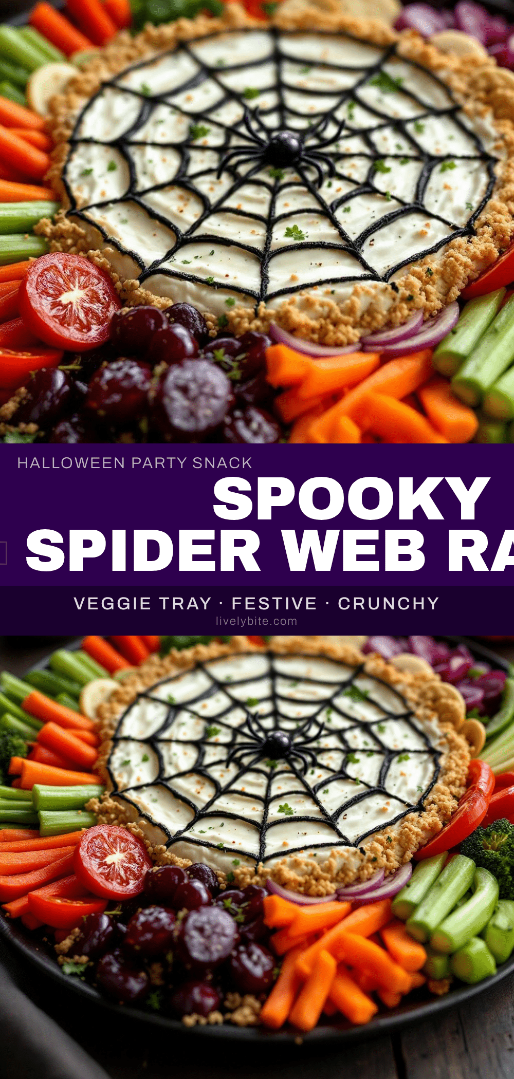 spooky spider web ranch veggie tray recipe